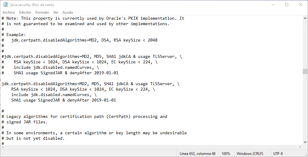 Configuración duplicada y texto origen comentado