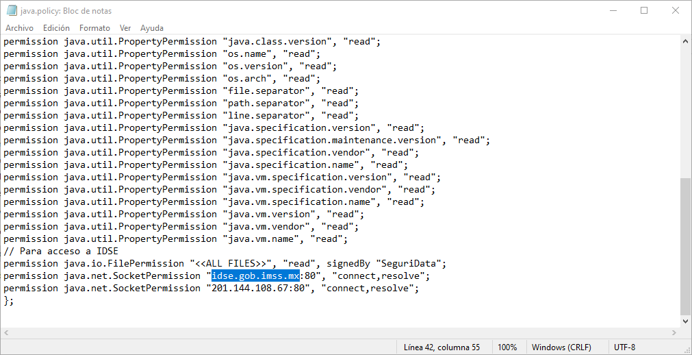 Error de URL en archivo java.policy