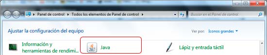 Java en Panel de Control