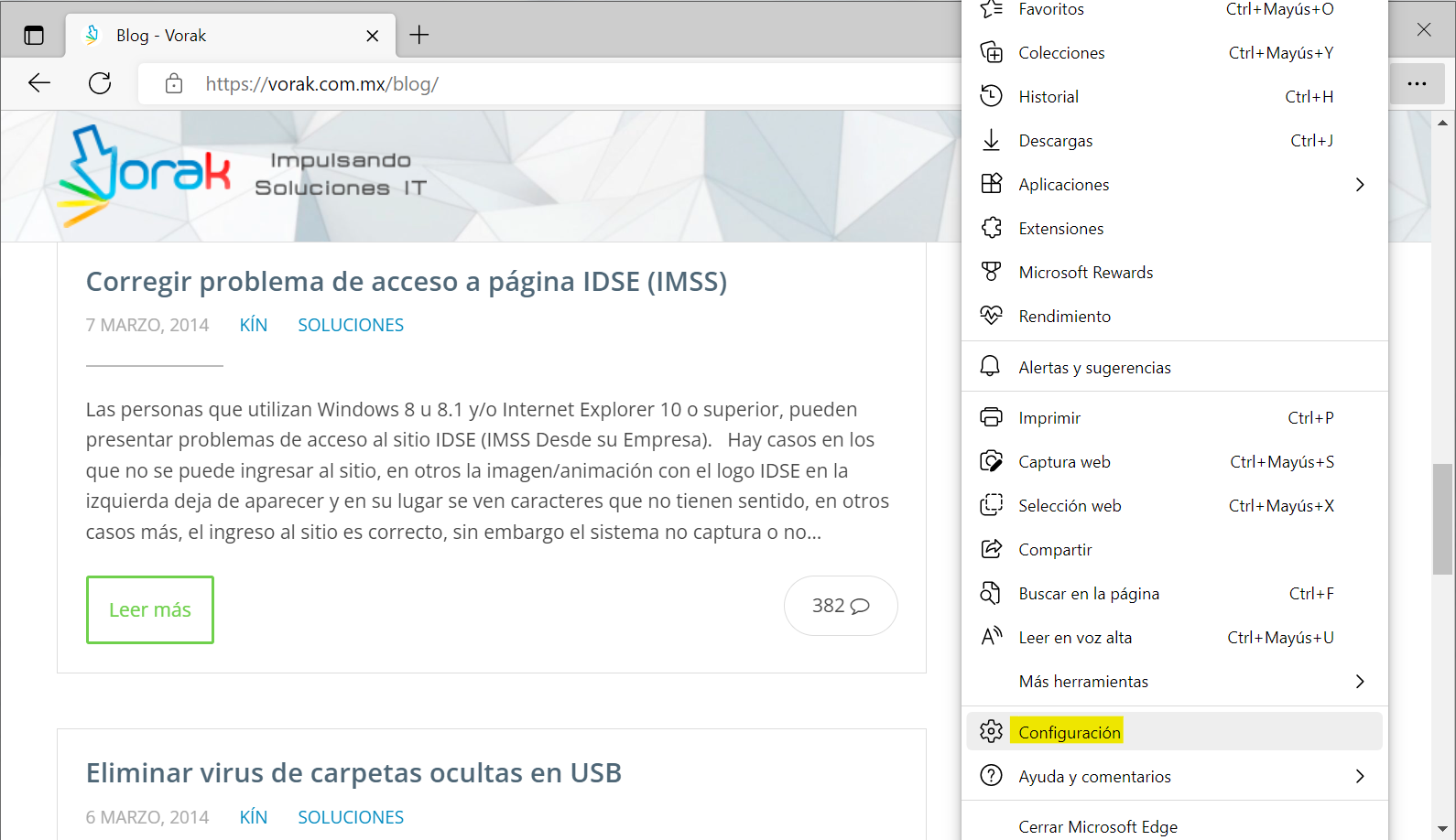 Edge Botón configuración