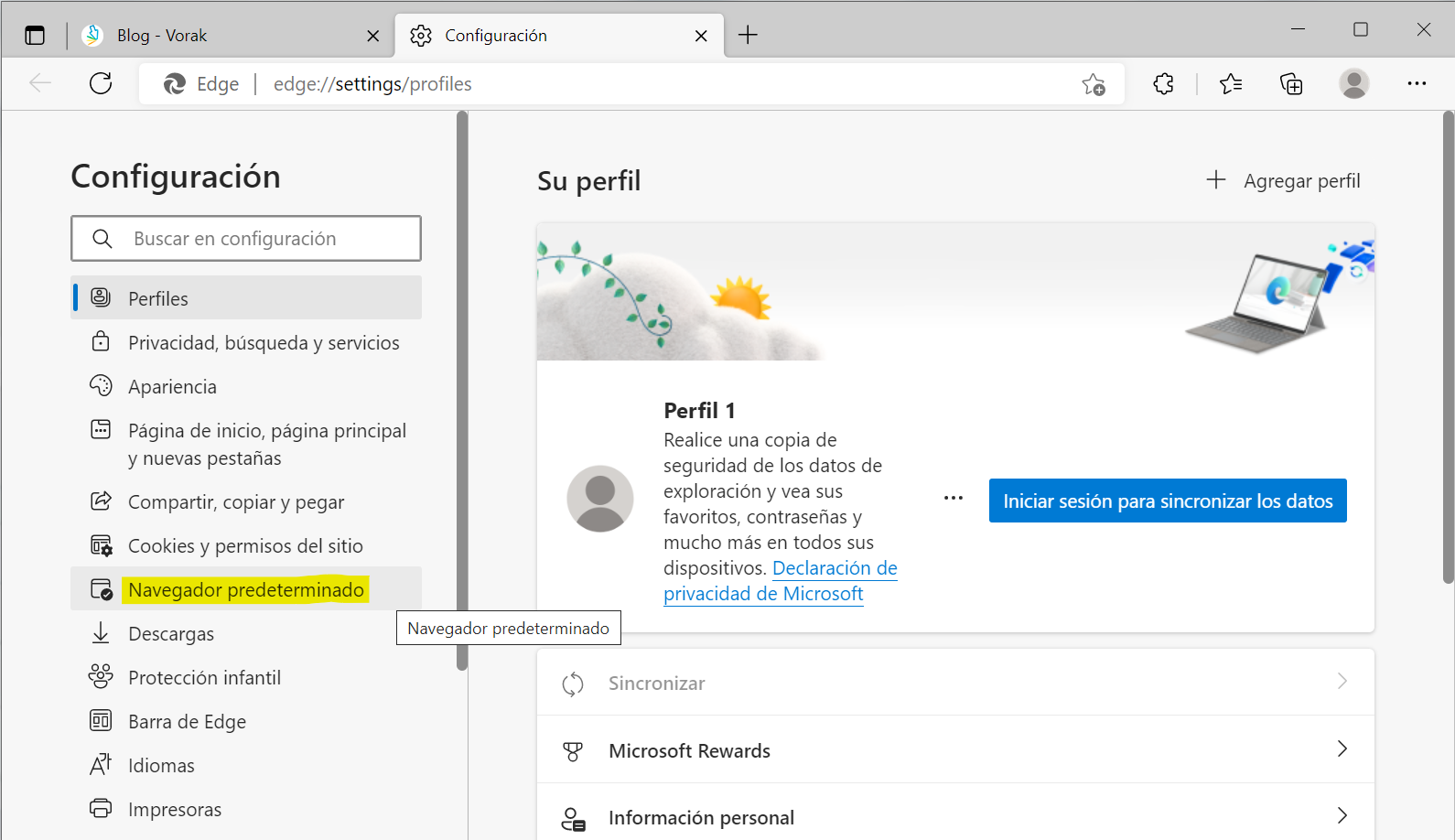 Edge opcion navegador predeterminado