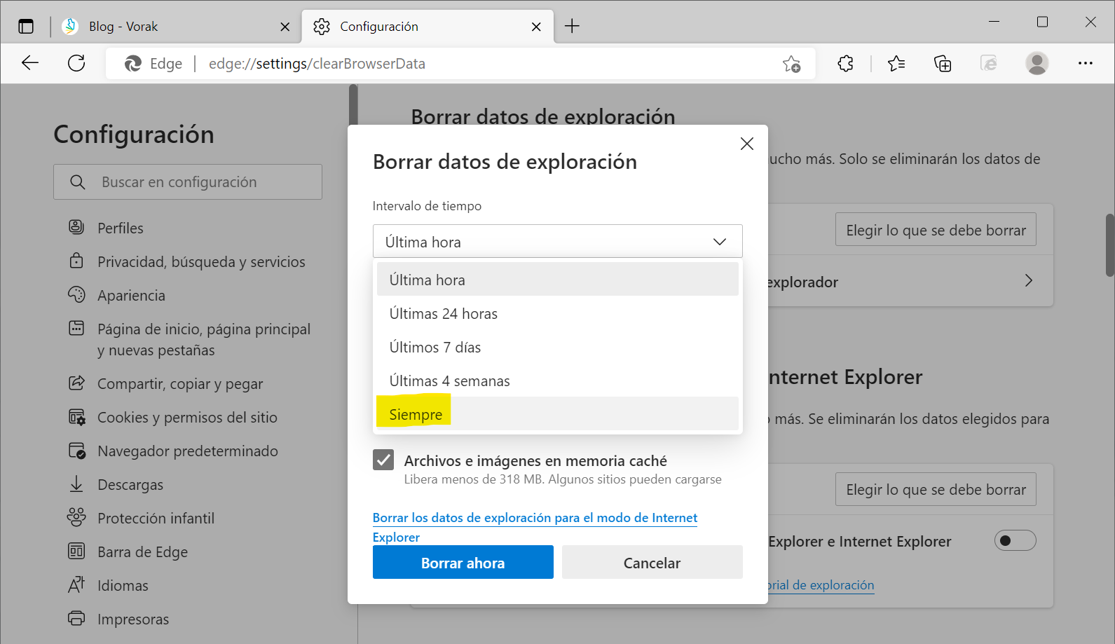 Borrar datos exploracion siempre