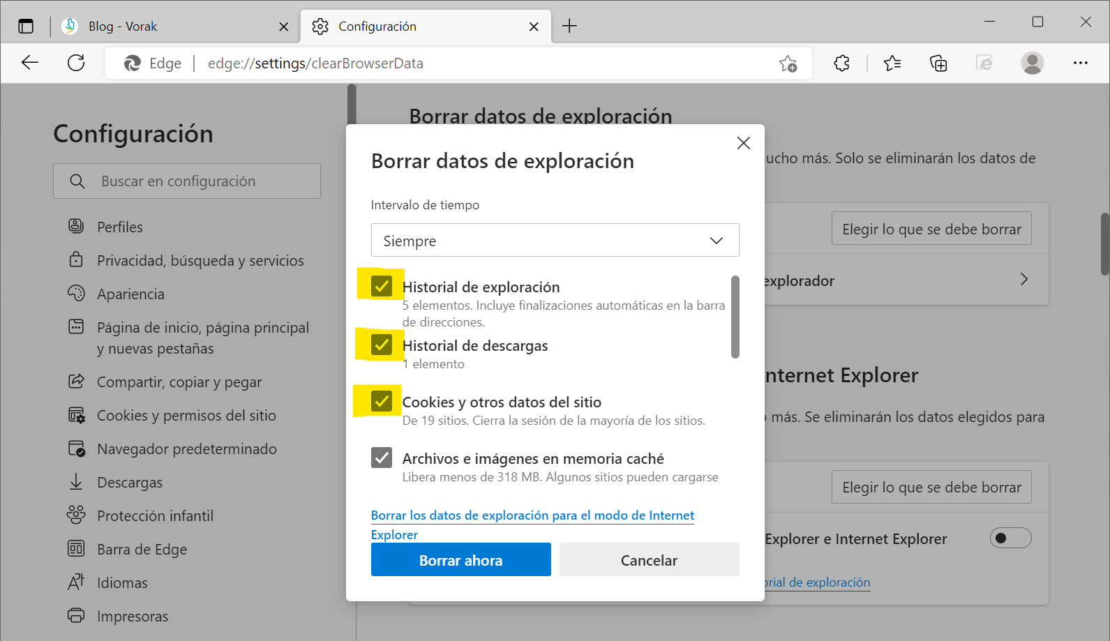 Borrar datos exploración archivos e imágenes