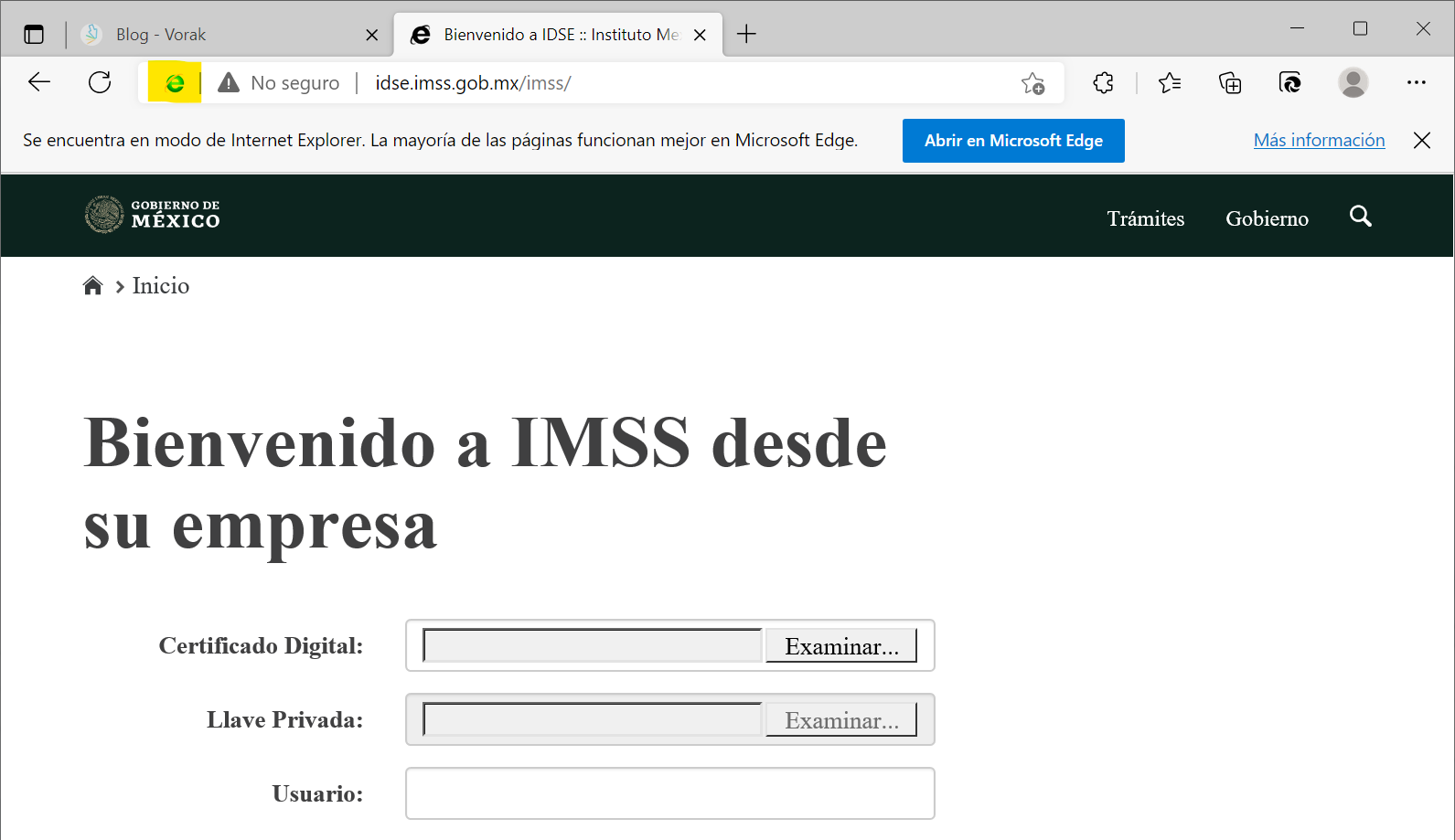 IDSE abre en modo IE
