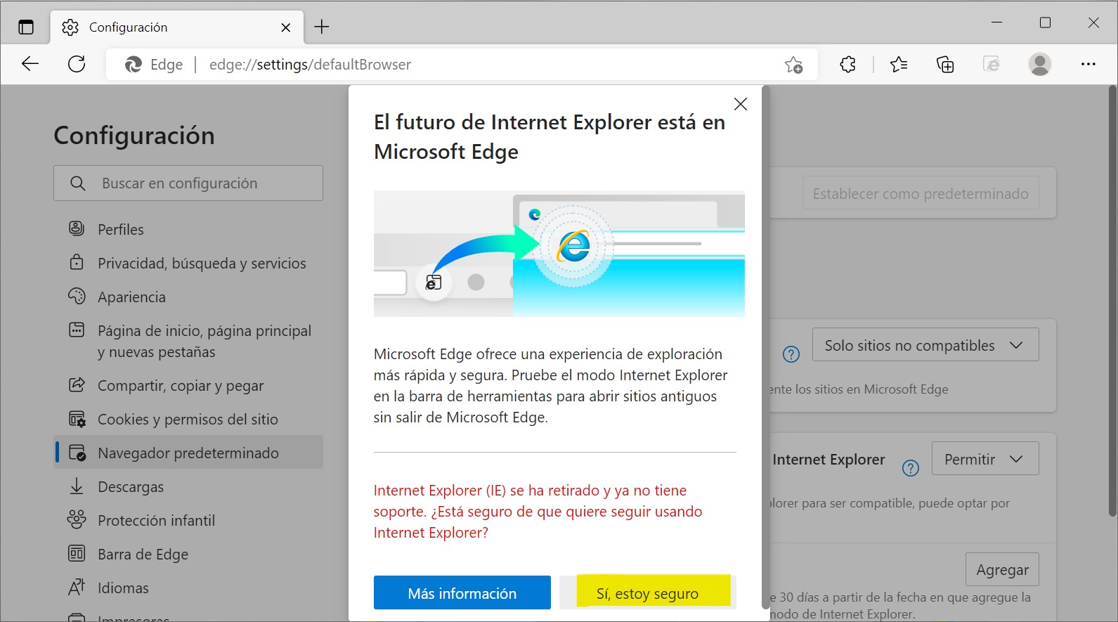 Acceso a IDSE con IE Sí estoy seguro
