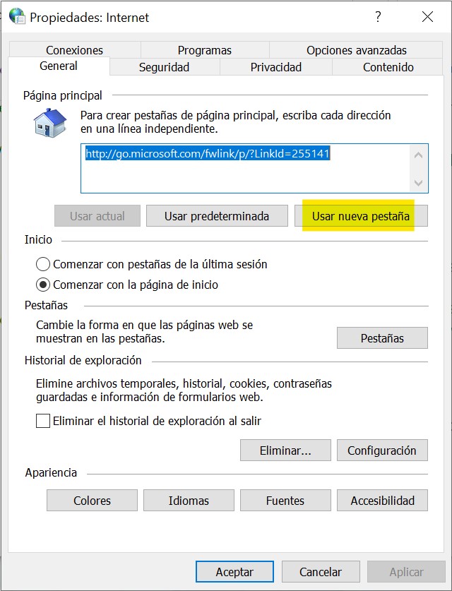 Acceso a IDSE con IE Usar nueva pestaña