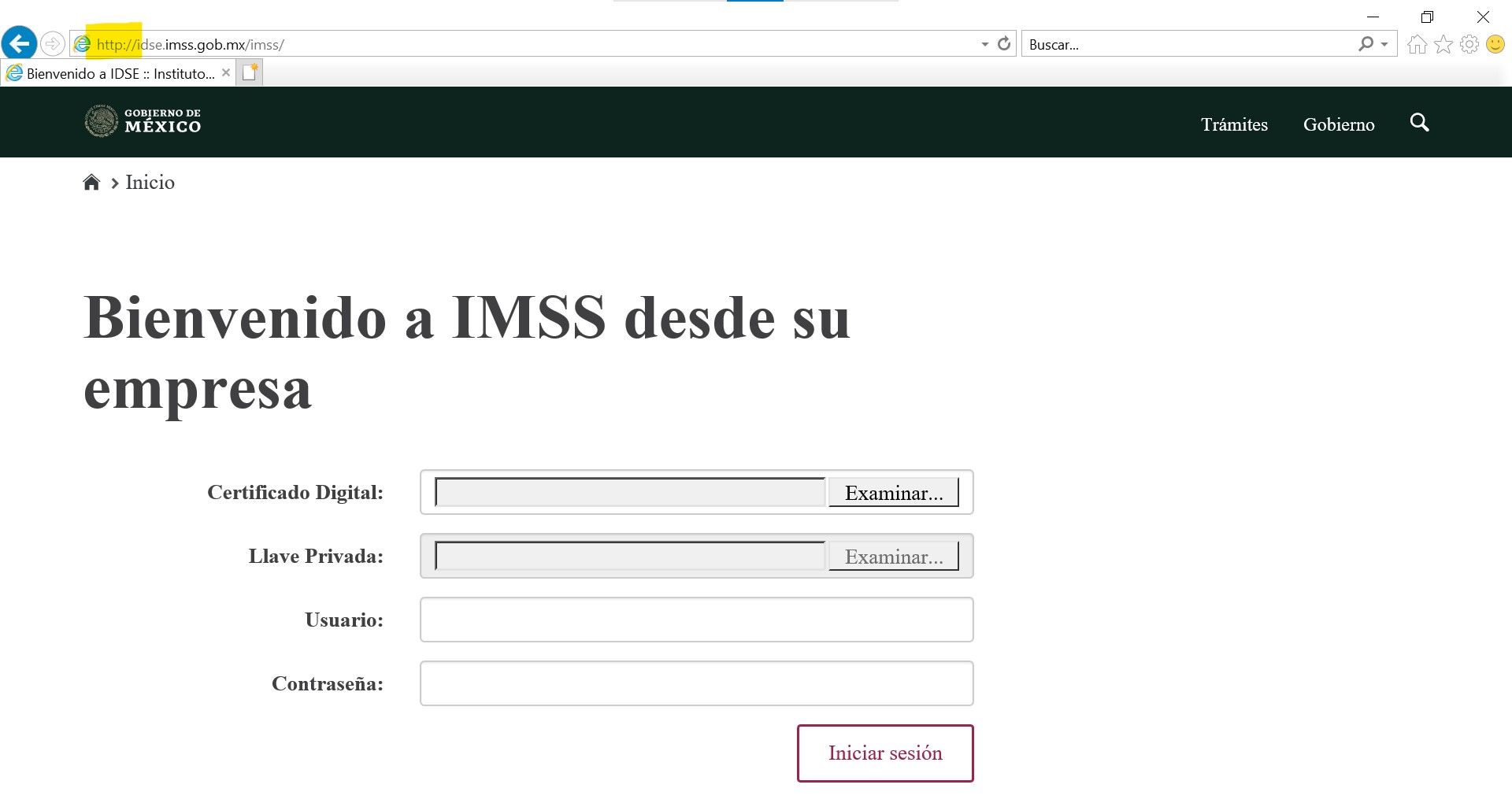 Acceso a IDSE con IE comprobar http al inicio de la URL