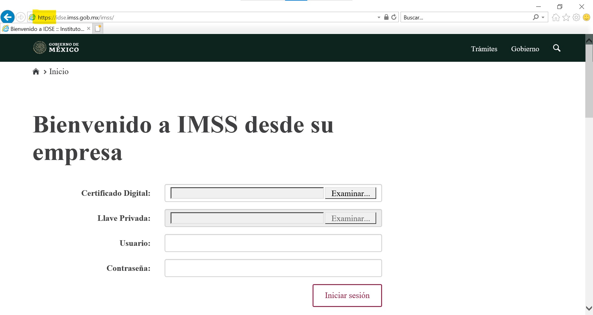 Acceso a IDSE con IE verificar https erróneo en URL IDSE