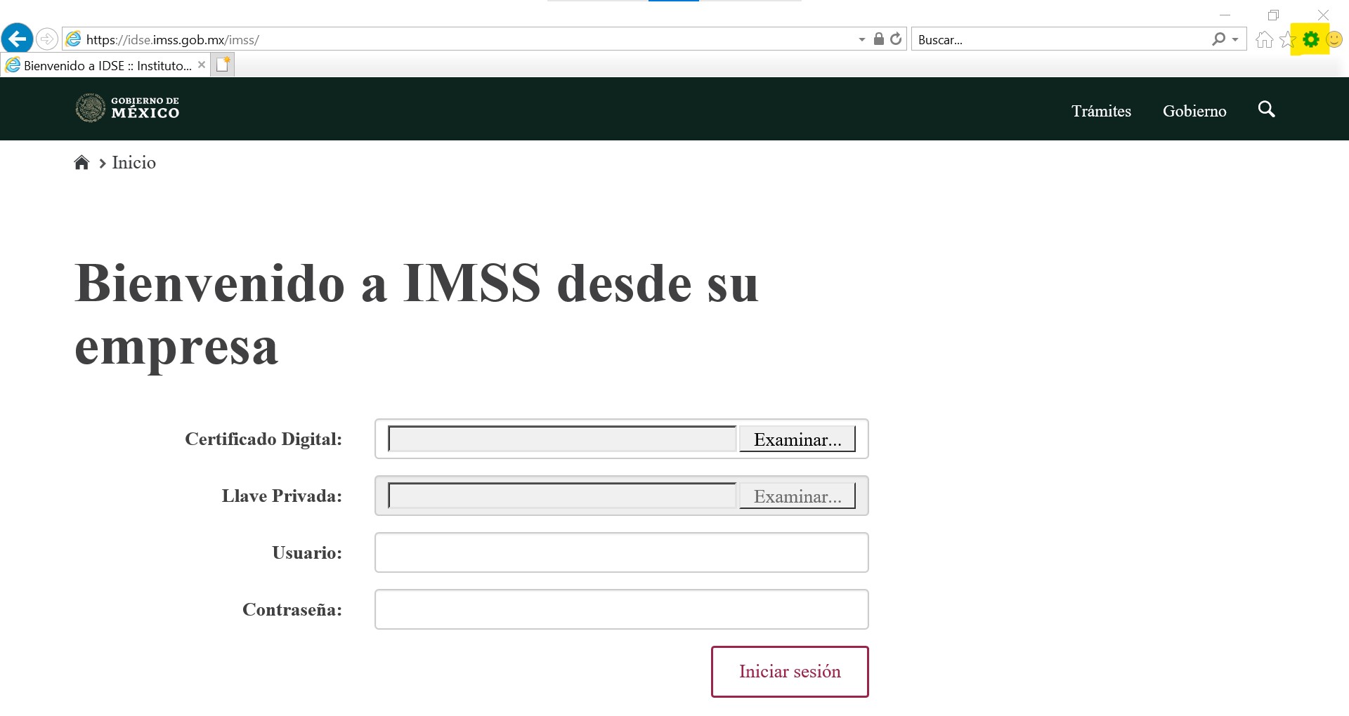 Acceso a IDSE con IE Botón configuración IE