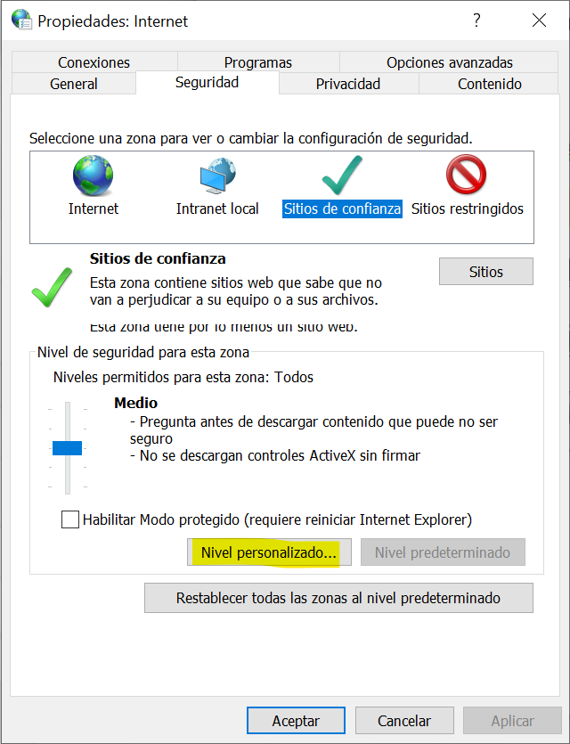 Botón nivel personalizado