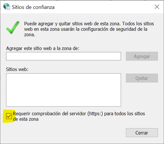 Desmarcar opción requerir HTTPS