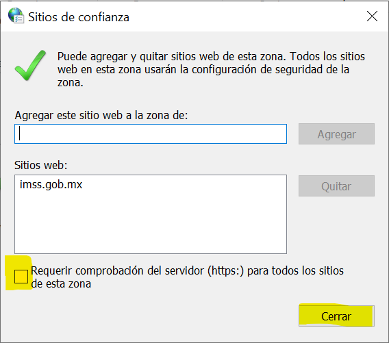 Cerrar sitios de confianza