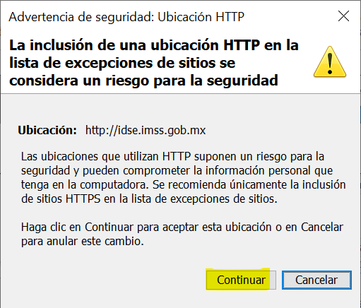 Advertencia HTTP seguridad Java